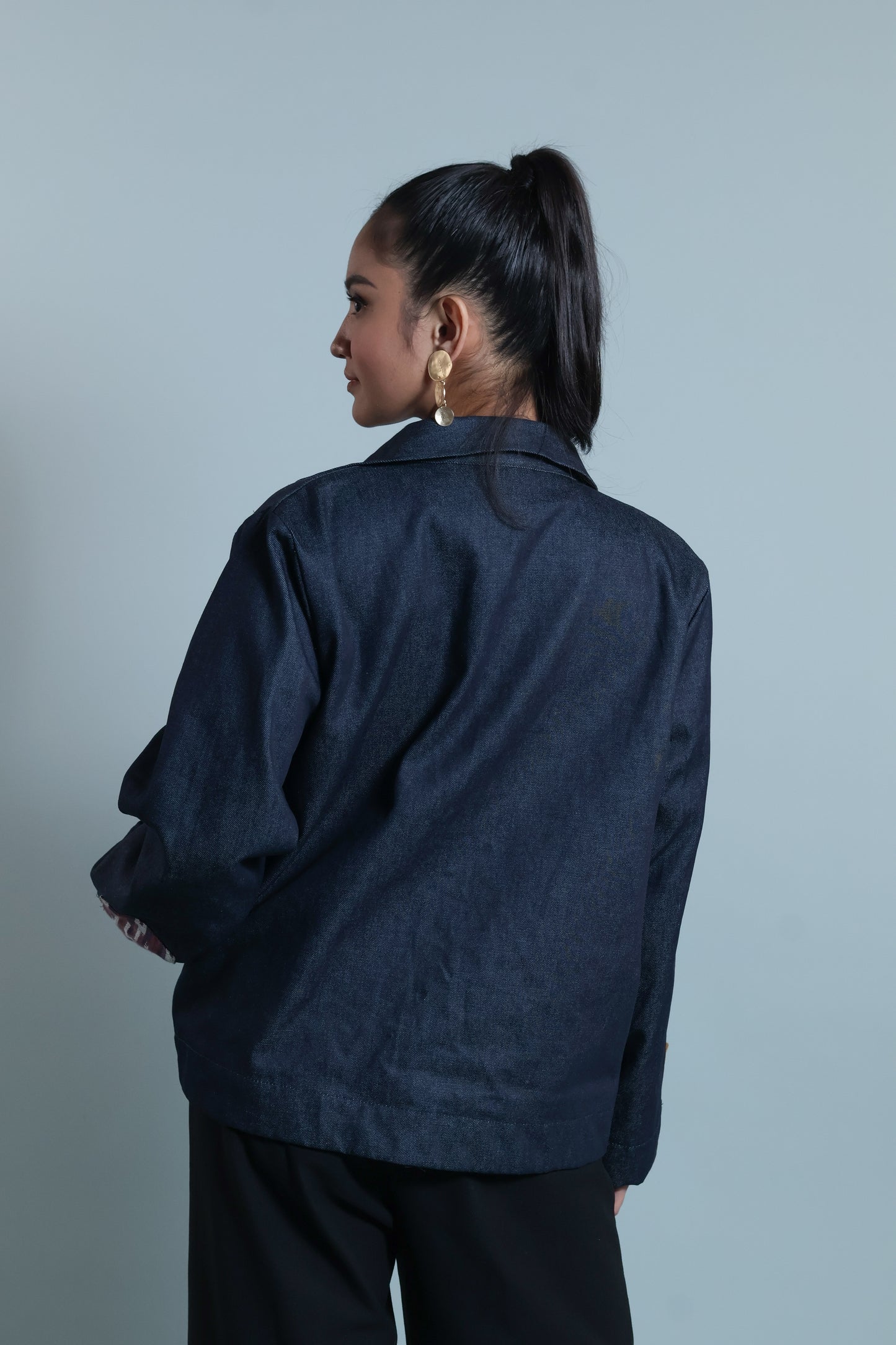 MAGINOO UNISEX JACKET IN DENIM AND IKAT OF THE NORTH