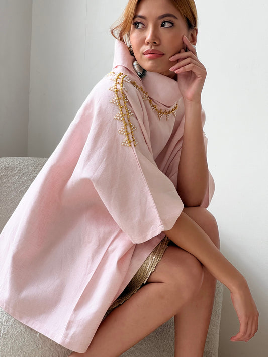 Karangalan Turtleneck Square Top Handbeaded by the Tboli Tribe in Blush Pink