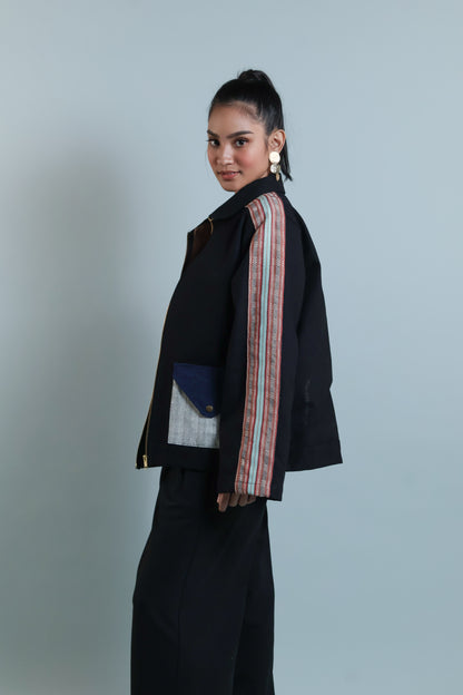 MATIPUNO UNISEX DENIM JACKET WITH KALINGA AND KABANGKALAN WEAVE