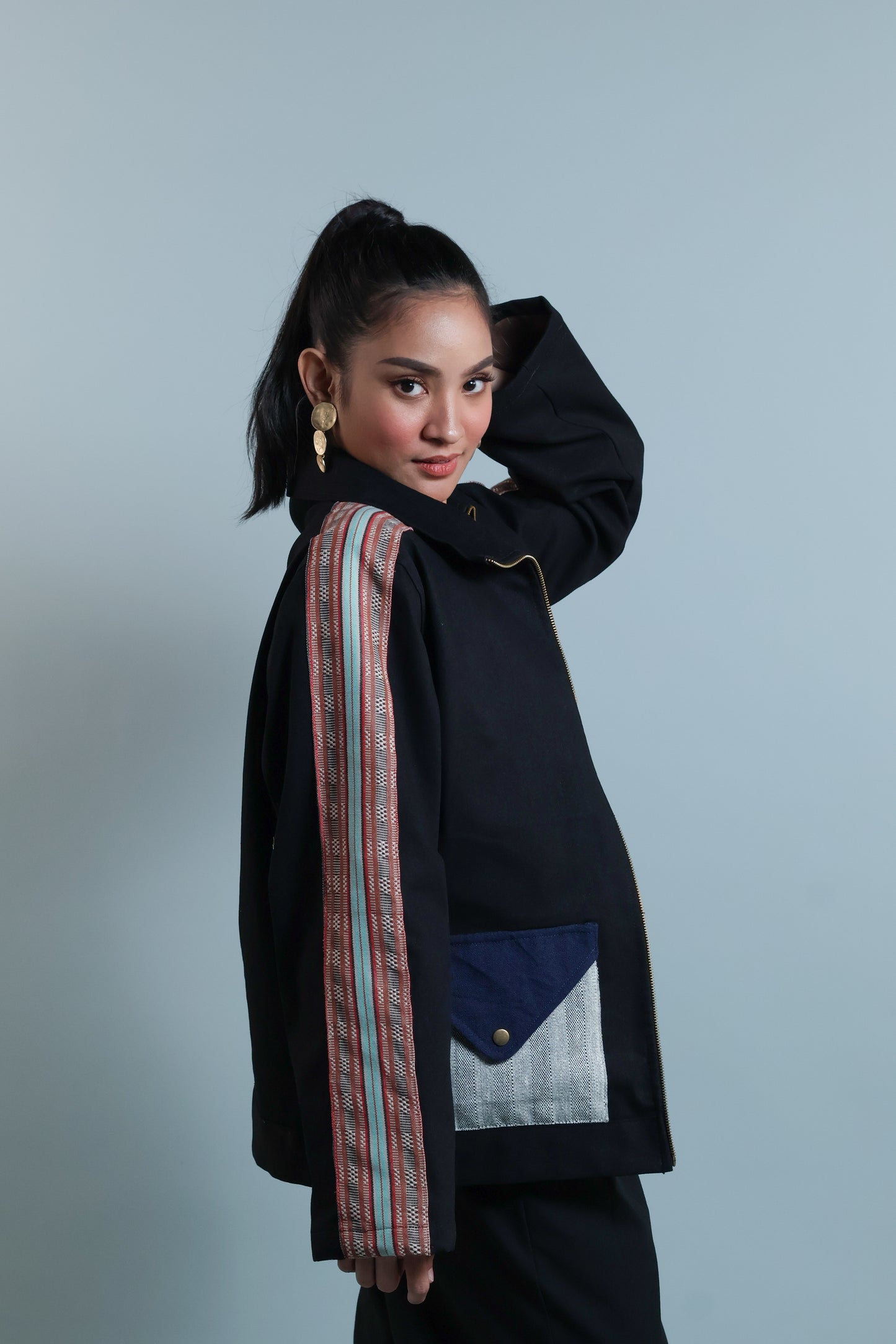 MATIPUNO UNISEX DENIM JACKET WITH KALINGA AND KABANGKALAN WEAVE