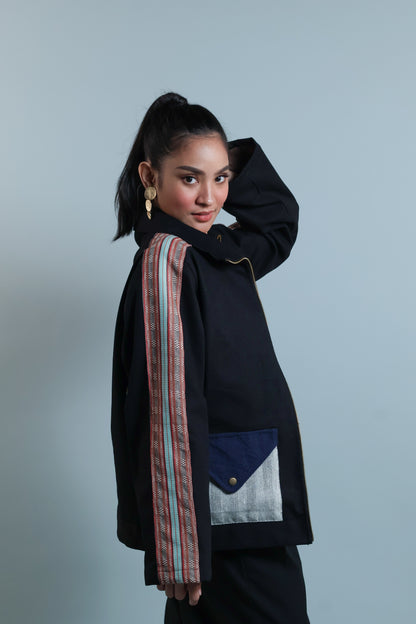 MATIPUNO UNISEX DENIM JACKET WITH KALINGA AND KABANGKALAN WEAVE