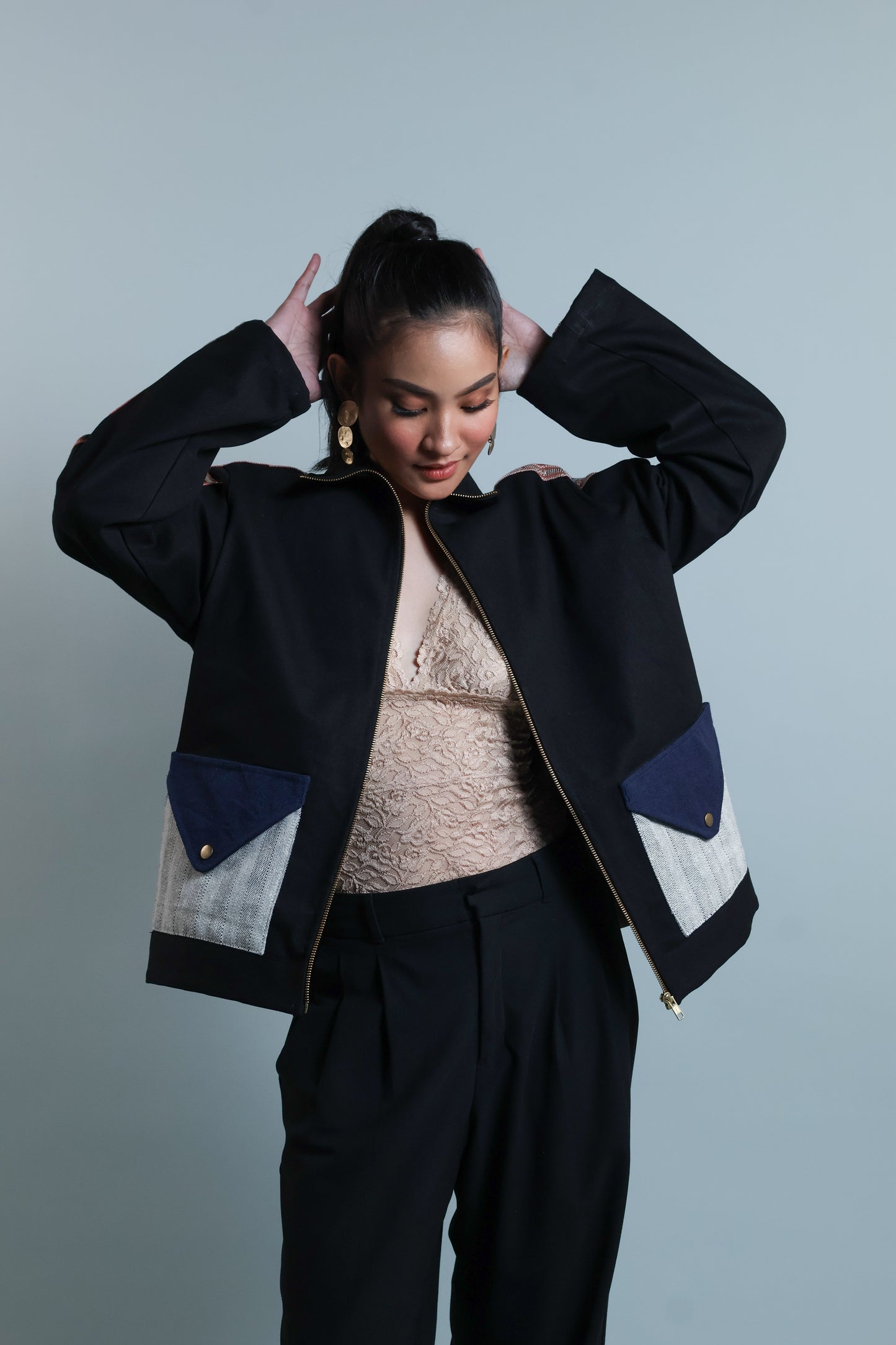 MATIPUNO UNISEX DENIM JACKET WITH KALINGA AND KABANGKALAN WEAVE