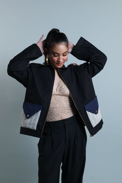 MATIPUNO UNISEX DENIM JACKET WITH KALINGA AND KABANGKALAN WEAVE