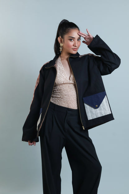 MATIPUNO UNISEX DENIM JACKET WITH KALINGA AND KABANGKALAN WEAVE