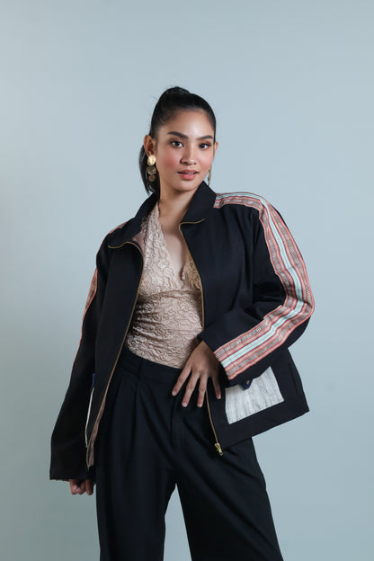 MATIPUNO UNISEX DENIM JACKET WITH KALINGA AND KABANGKALAN WEAVE