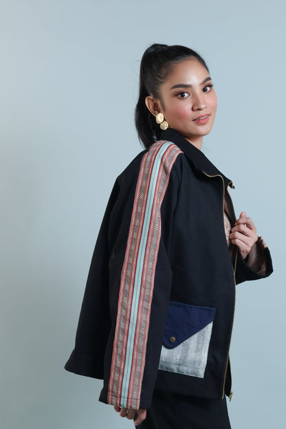 MATIPUNO UNISEX DENIM JACKET WITH KALINGA AND KABANGKALAN WEAVE