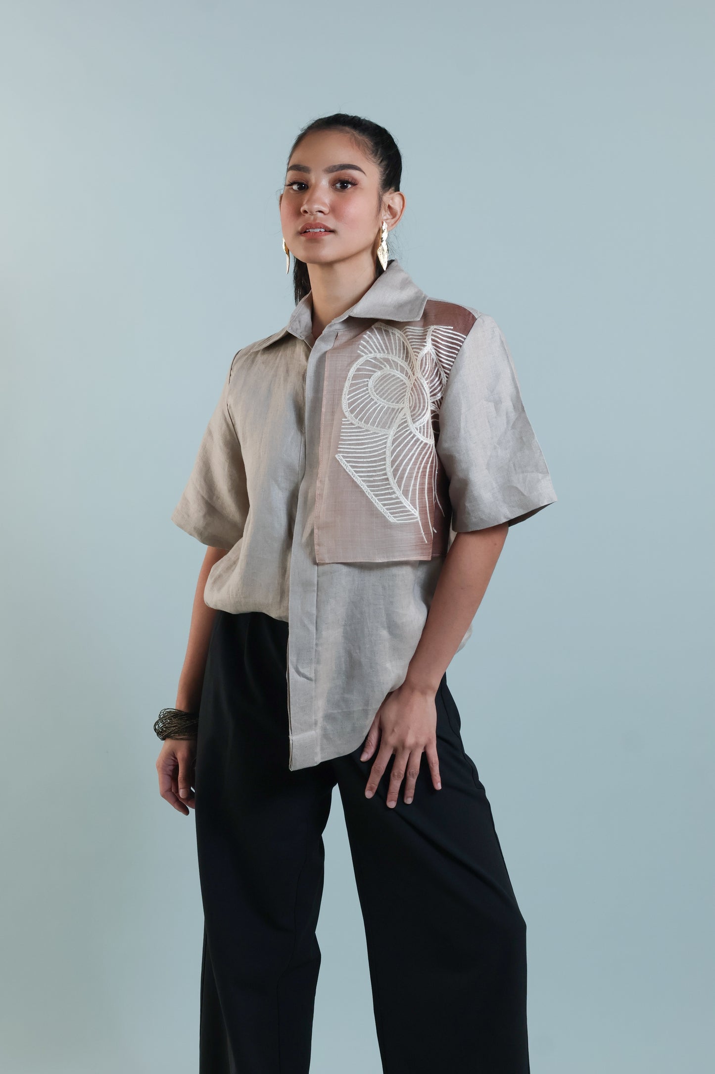 PUSONG INIWAN IN CREAM PURE LINEN WITH BARONG EMBROIDERY