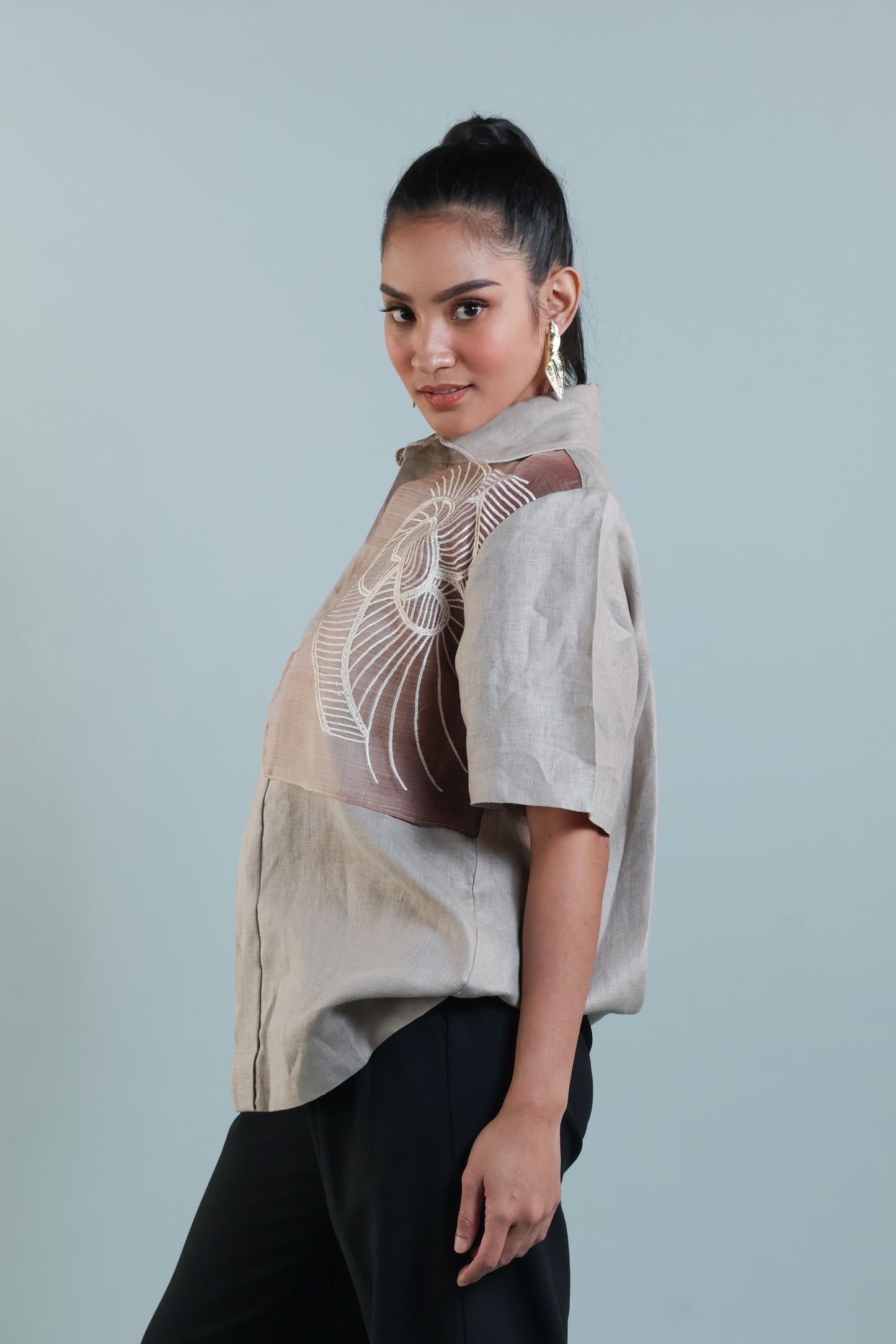 PUSONG INIWAN IN CREAM PURE LINEN WITH BARONG EMBROIDERY