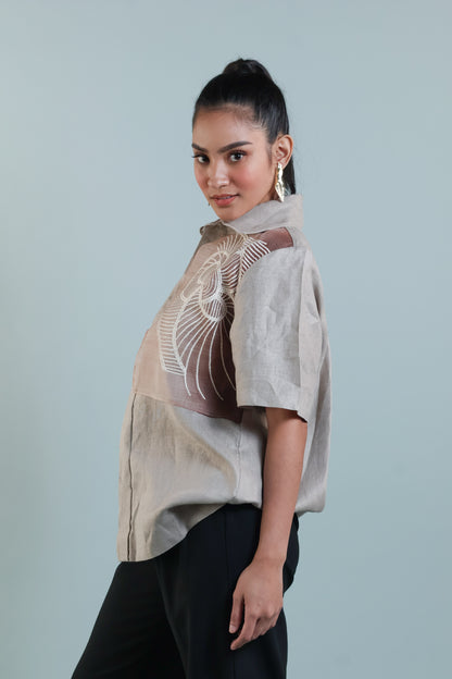 PUSONG INIWAN IN CREAM PURE LINEN WITH BARONG EMBROIDERY