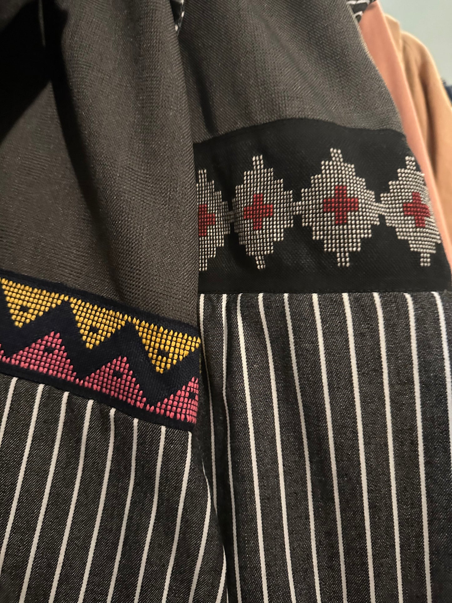 Magandang Dilag Black Stripes Trench Kimono with Hand Embroidery and Langkit of Marawi