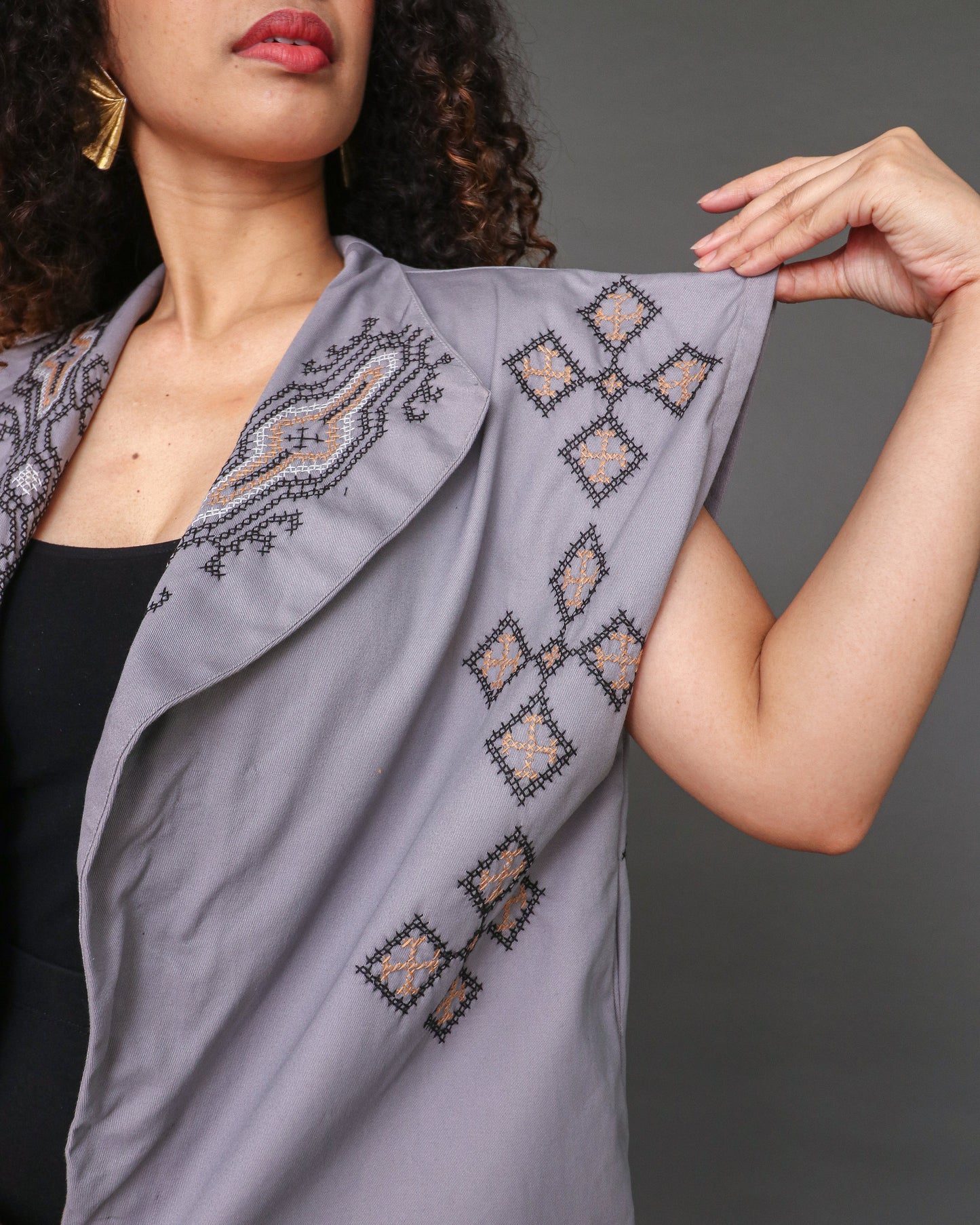 Kagalanggalang Trench Kimono with Nesif Embroidery by the Tboli Tribe in Grey