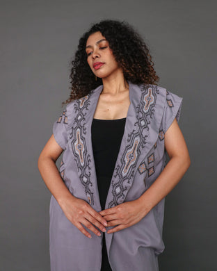 Dignidad Trench Kimono with Nesif Embroidery by the Tboli Tribe in Grey