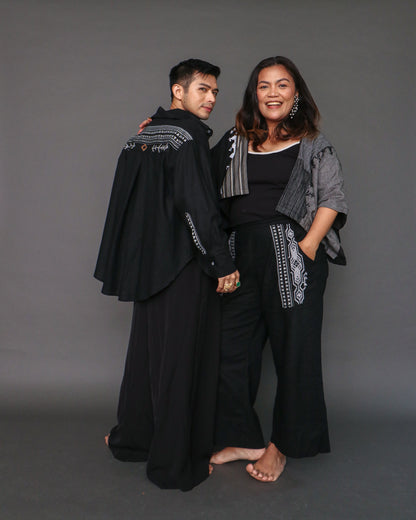 Magalang Men's Linen Long Sleeves Polo in Black