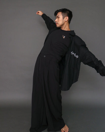 Magalang Men's Linen Long Sleeves Polo in Black