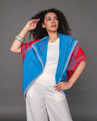 Abra Poncho Cover Up in Blue & Red Stripes