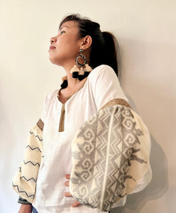 Himig White Linen Top with Rare Inaul Weave of Zamboanga