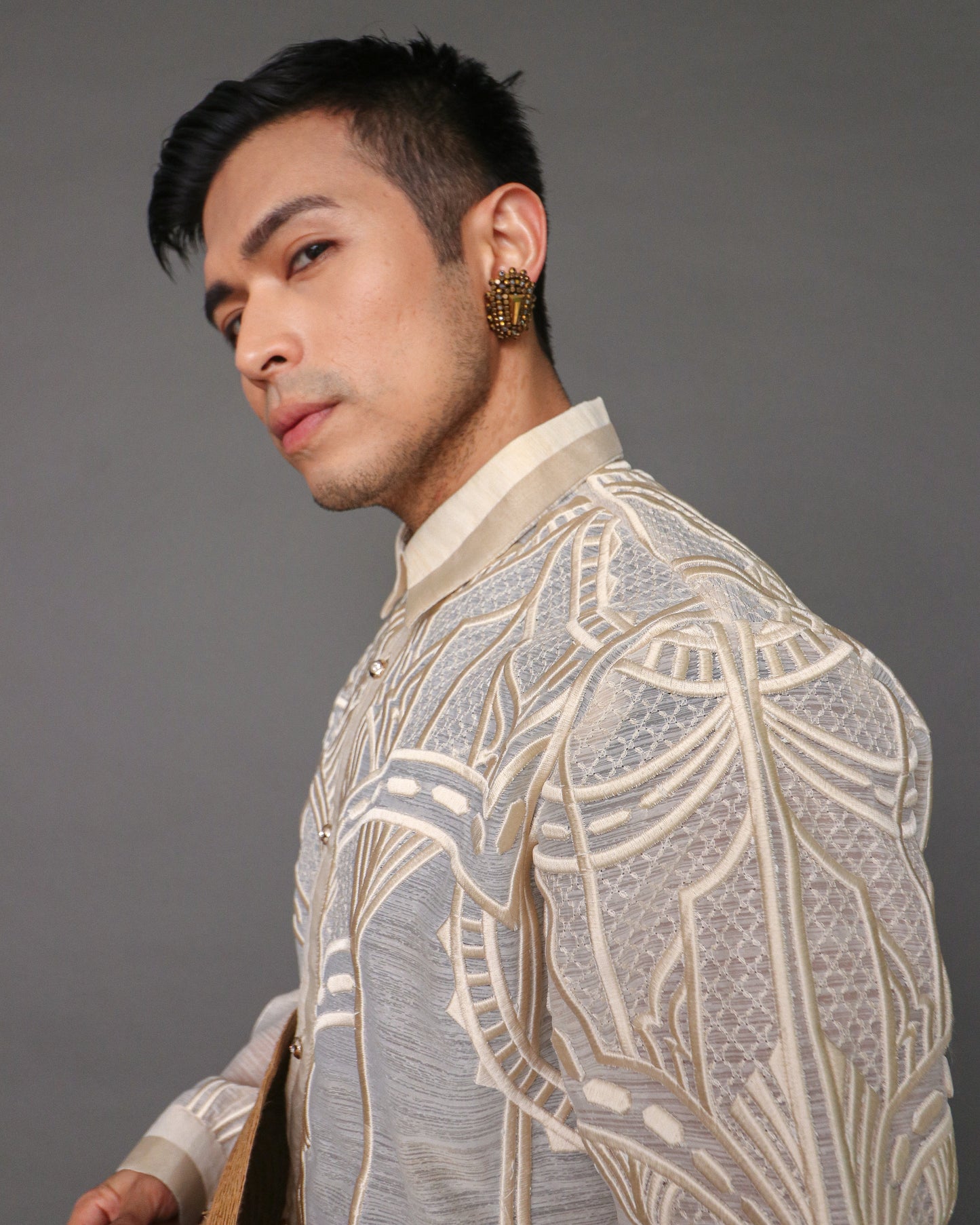 Balikatan Premium Pina Barong for Men in Geometric Pattern by Berches