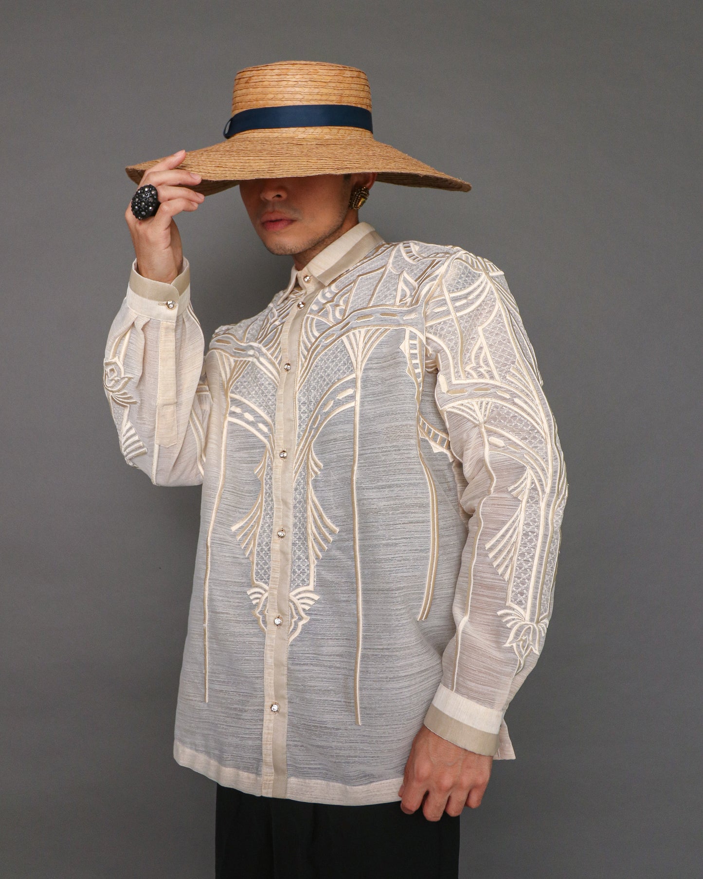 Balikatan Premium Pina Barong for Men in Geometric Pattern by Berches
