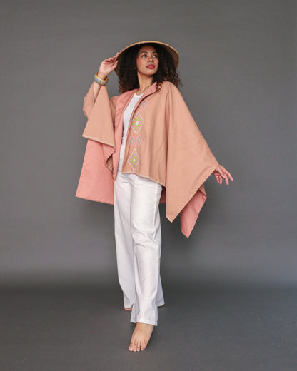 Balabal Kapa Versatile Cover Up Cape Poncho with Tboli Hand Embroidery in Muted Brown
