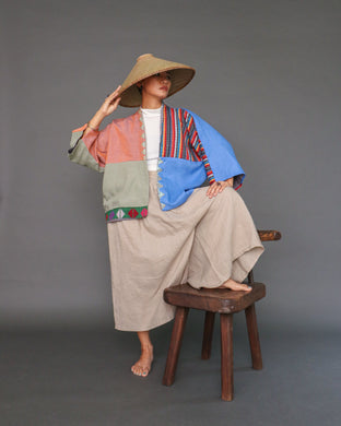 Color Block Poncho in Tausug, Hablon, and Kantarines Weaves in Orange & Blue