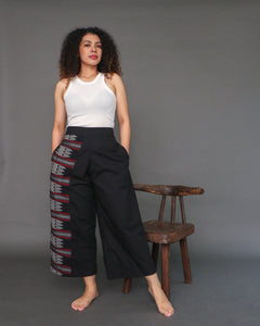 Magiliw Black Linen Pants with Cotton Inaul Weave of Tausug