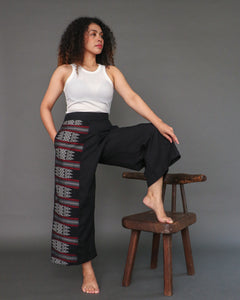 Magiliw Black Linen Pants with Cotton Inaul Weave of Tausug