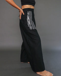 Magiting Black Linen Pants with Nesif Embroidery by Tboli