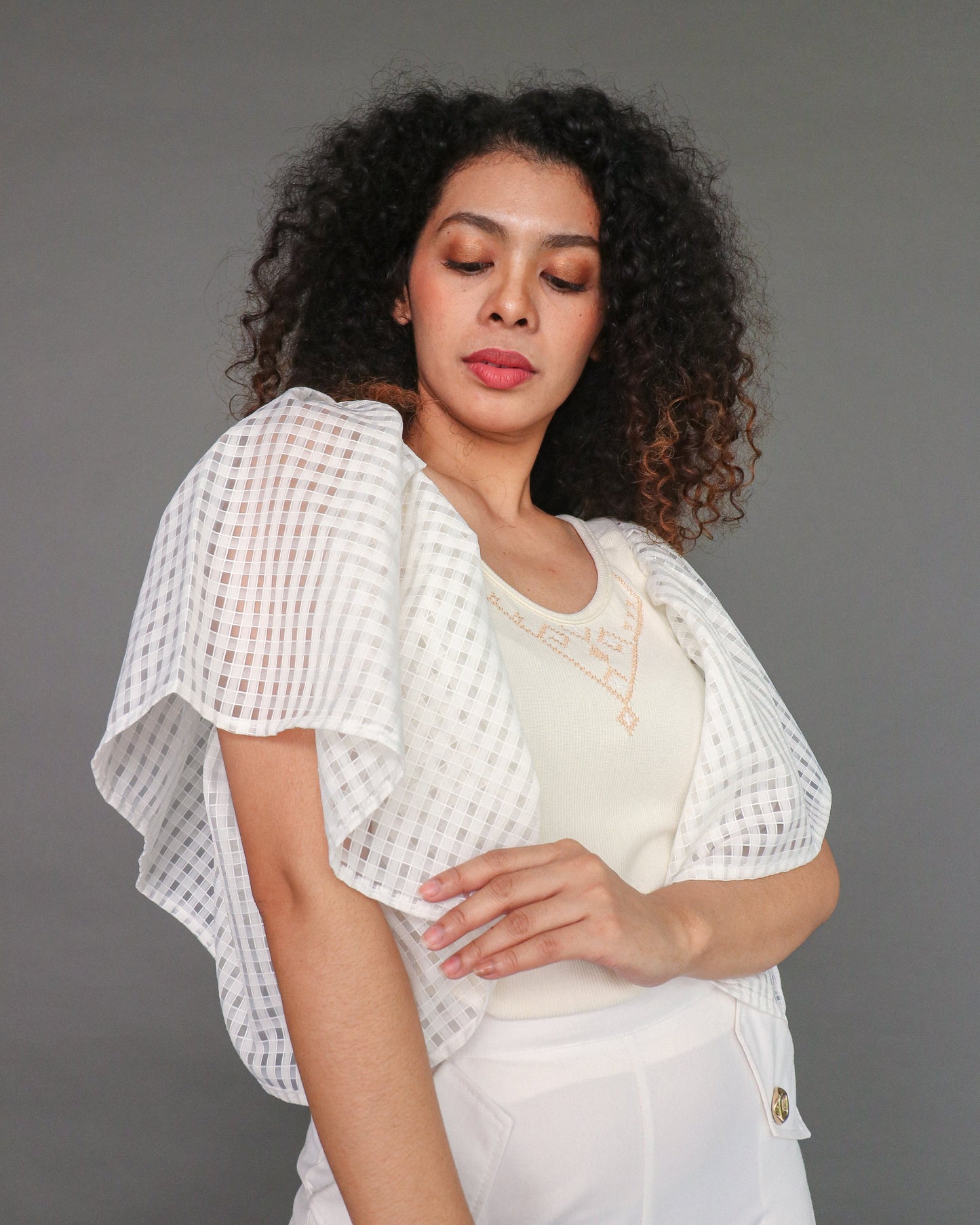 Paru-Paru  Stretchable Jersey with Nesif Embroidery by the Tboli in White