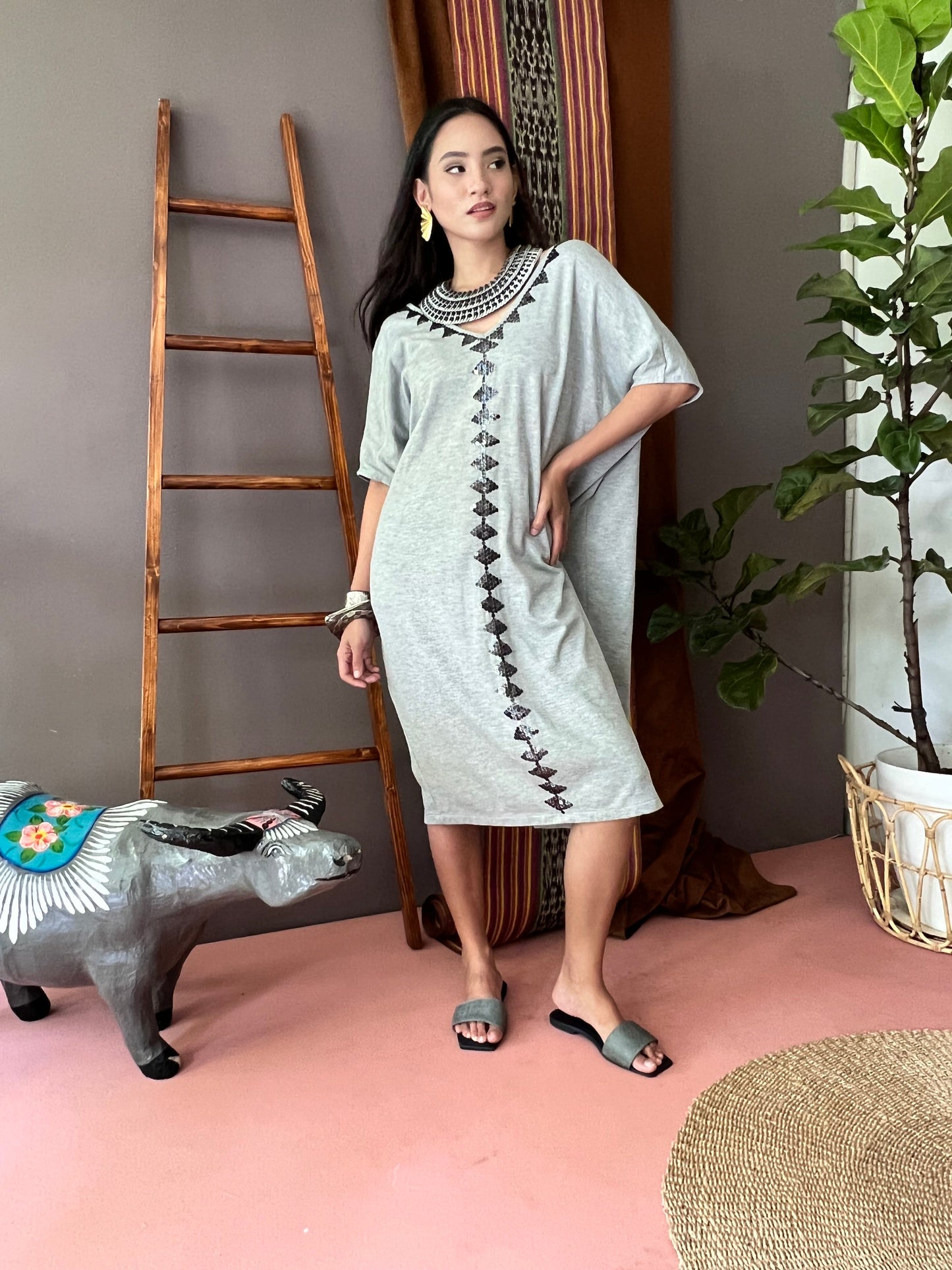 All Day Comfy Linen Dress in Grey