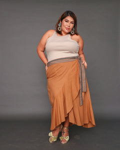 Buong Araw Linen Wrap Skirt with Hand Embroidery and Deep Pockets
