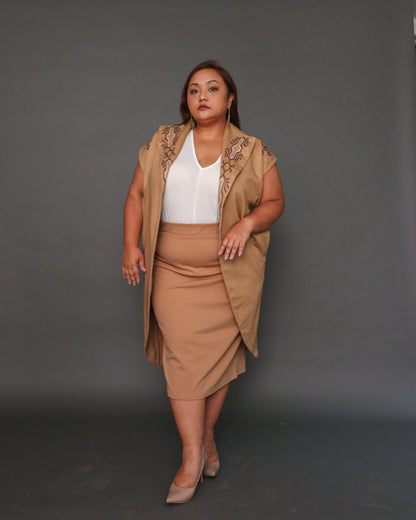 Kagalanggalang Trench Kimono with Nesif Embroidery by the Tboli Tribe in Brown