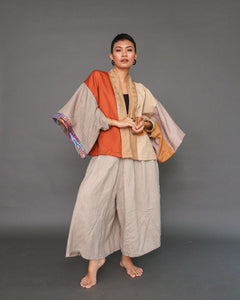 Aruga Samurai Kimono Poncho in Premium Pisyabit of Sulu in Orange & Nude