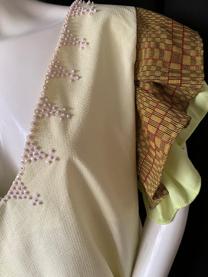 Masayahin Balloon Dress in Light Green and Light Yellow with Yellow Binakol