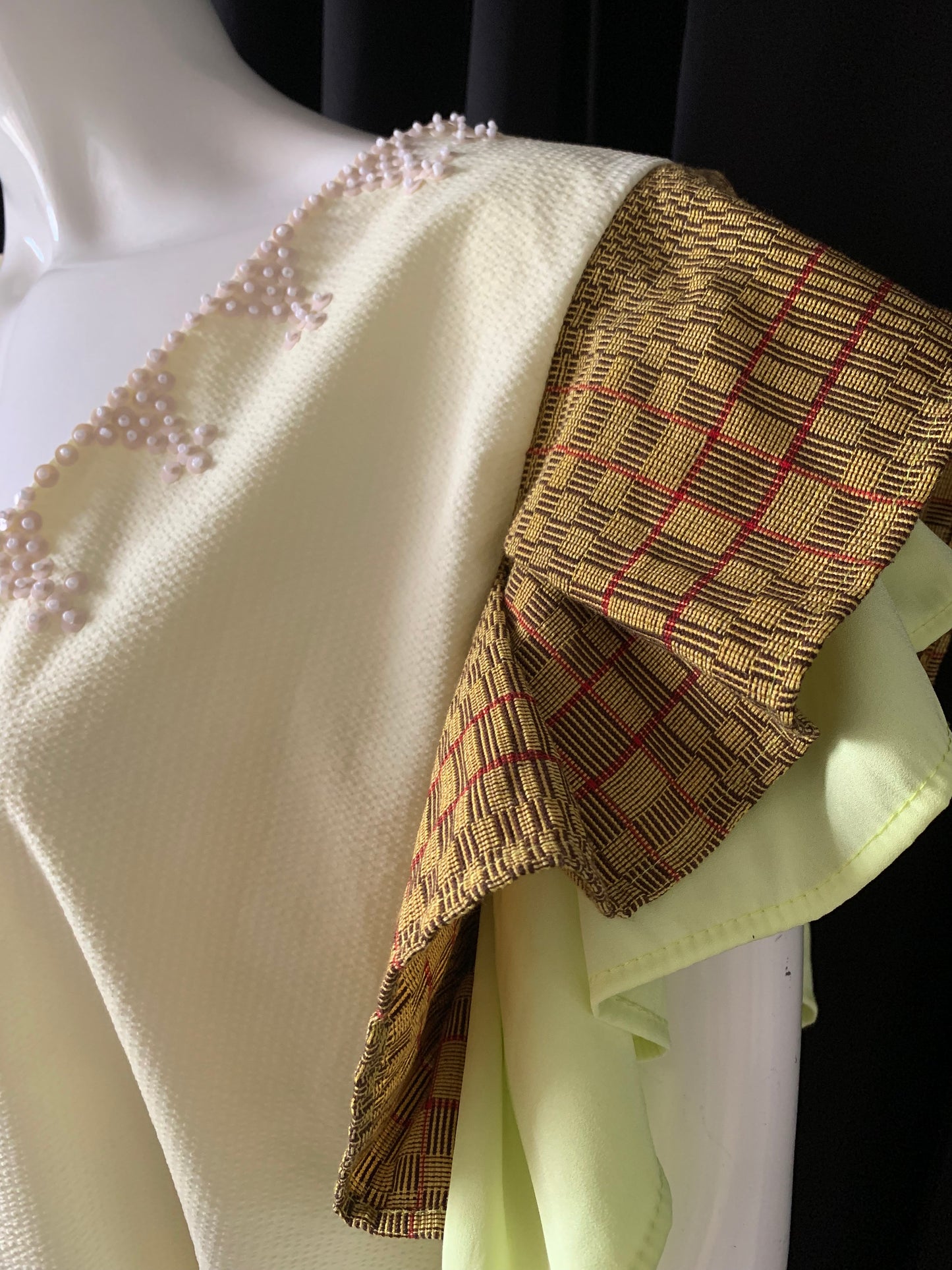 Masayahin Balloon Dress in Light Green and Light Yellow with Yellow Binakol