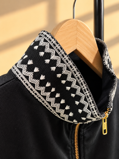 GANTIMPALA TOP IN BLACK LINEN  WITH PALAY OF SAGADA WEAVE