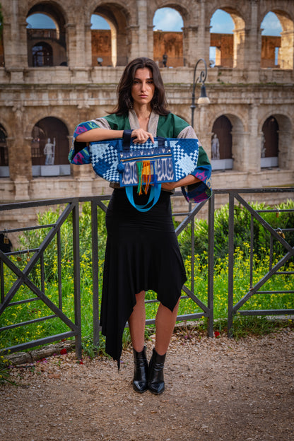 Manila Bag in Blue White: Handmade Handwoven Tote Bag