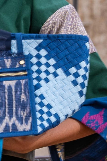 Manila Bag in Blue White: Handmade Handwoven Tote Bag