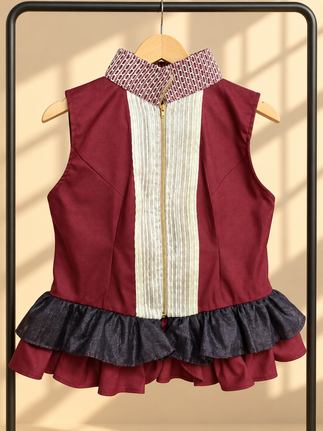 LAGABLAB HALTER TOP IN MAROON WITH RARE SUKSUK BARONG