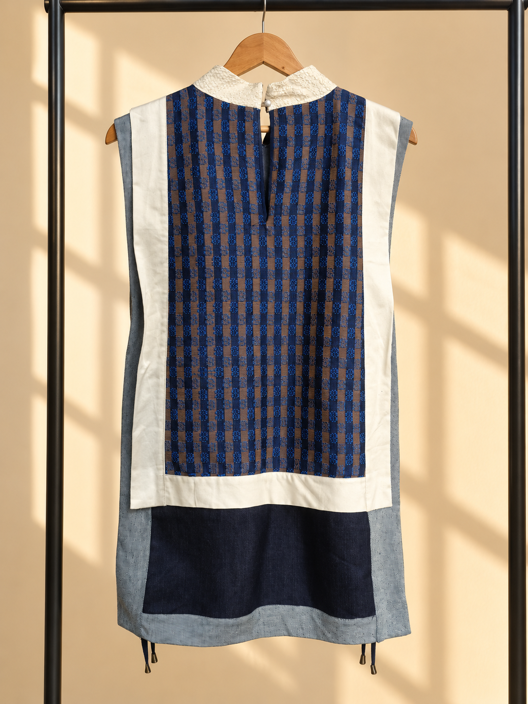 MADALING PARAAN LONG BIB IN BLUE DENIM WITH CALADO COLLAR