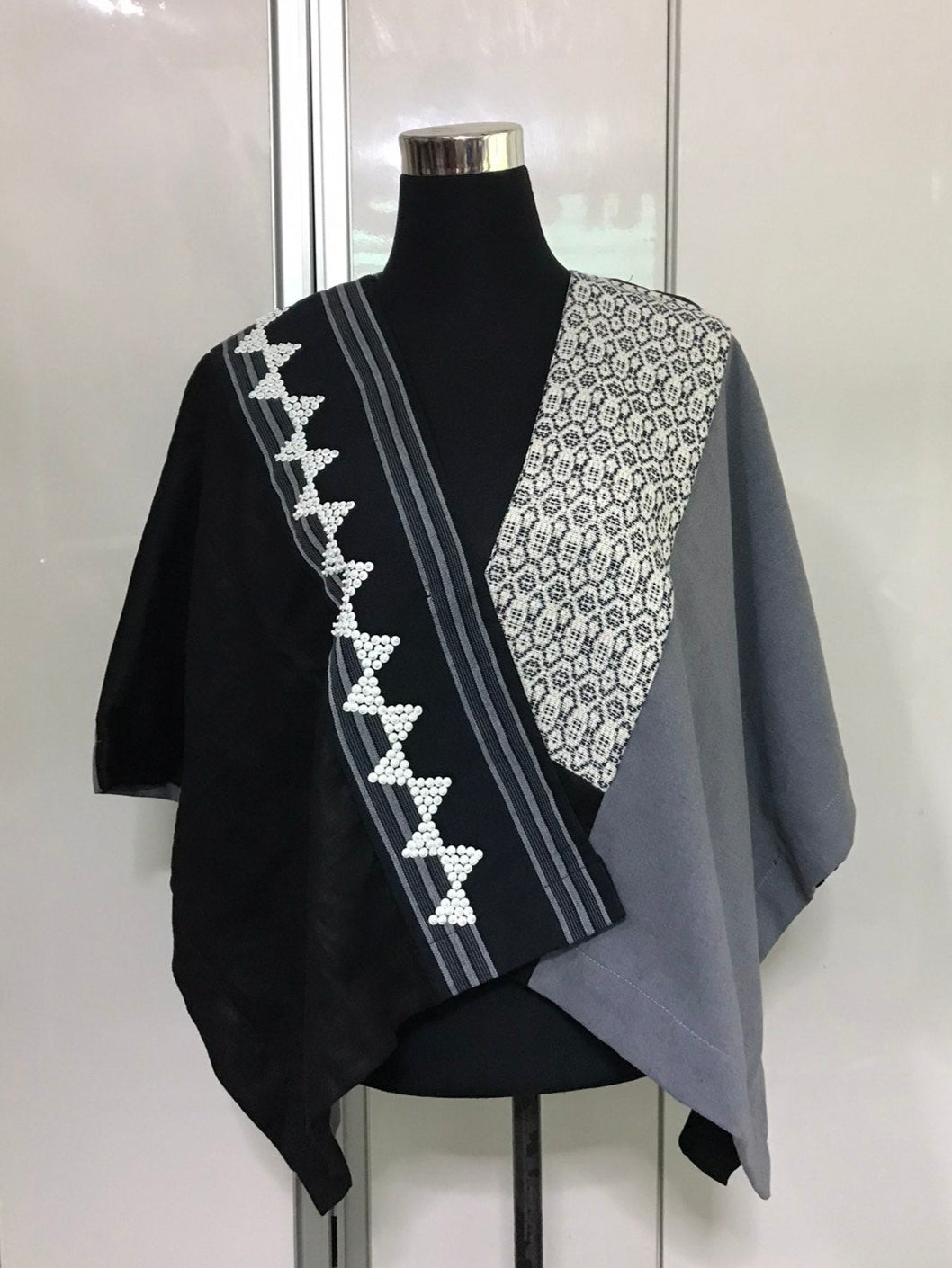 Heritage Poncho Black with Hand Embroidery