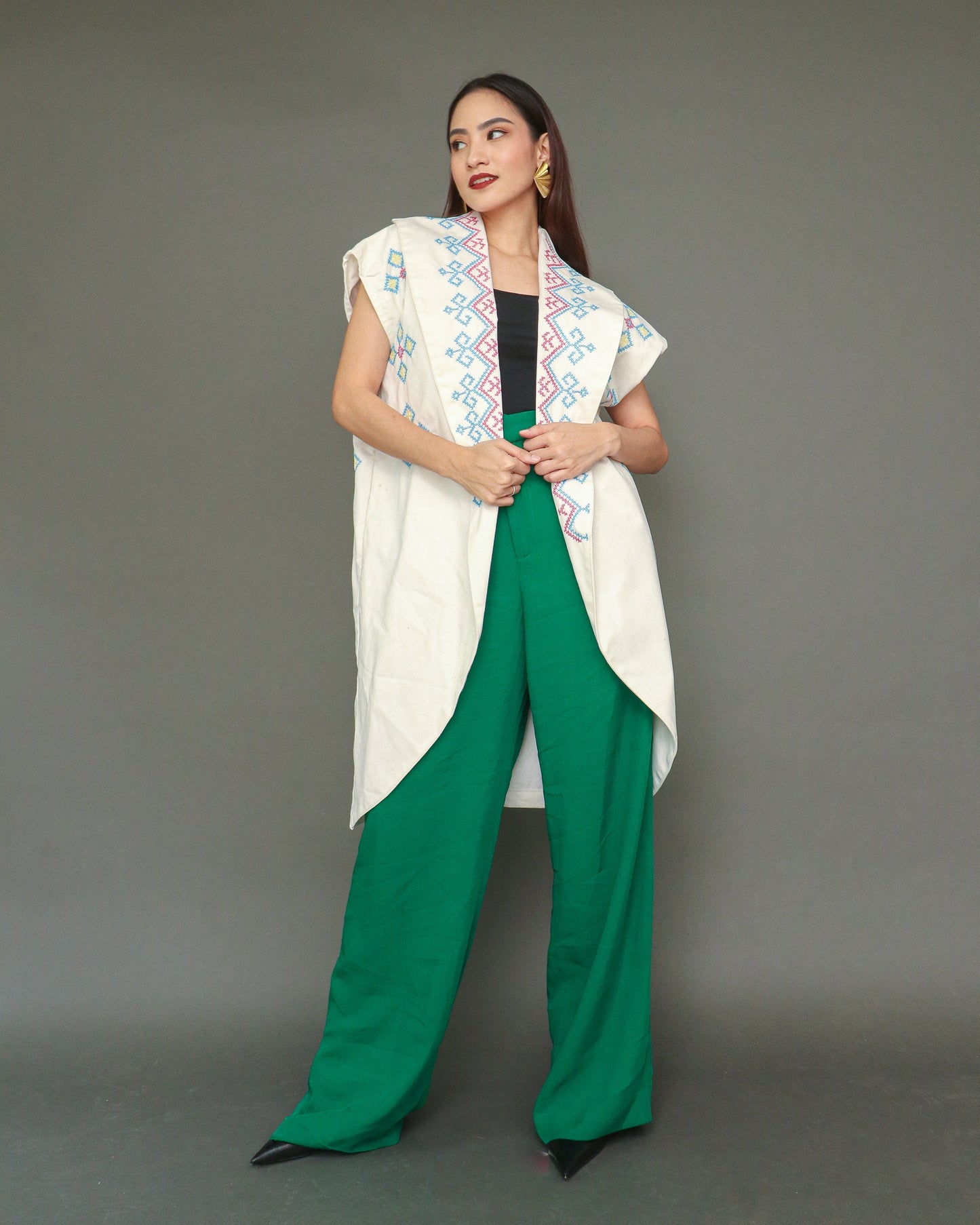 Kagalanggalang Trench Kimono with Deep Pockets and Handstitch by Tboli Tribe