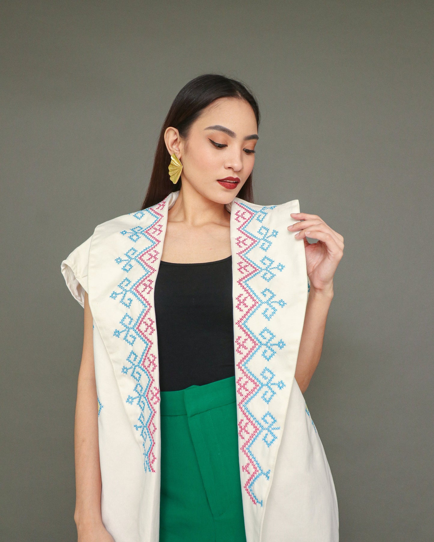 Kagalanggalang Trench Kimono with Deep Pockets and Handstitch by Tboli Tribe