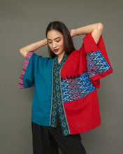 Load image into Gallery viewer, Aruga Samurai Kimono Poncho in Blue and Red