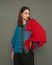 Load image into Gallery viewer, Aruga Samurai Kimono Poncho in Blue &amp; Red