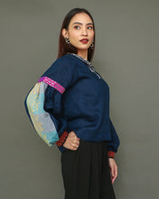 Load image into Gallery viewer, Himig  Deep Blue Linen Top in Rare Negros Weave