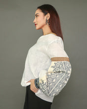Load image into Gallery viewer, Himig White Linen Top with Rare Inaul Weave of Zamboanga
