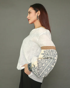 Himig White Linen Top with Rare Inaul Weave of Zamboanga