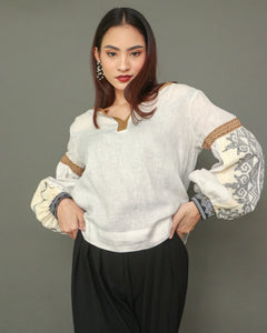 Himig White Linen Top with Rare Inaul Weave of Zamboanga