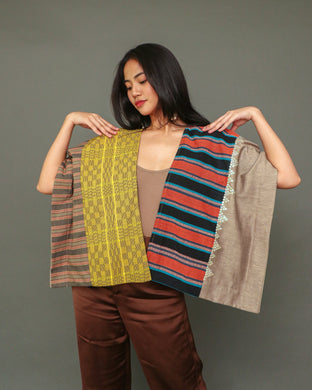 Heritage Poncho with Various Philippine Weaves in Mustard & Red