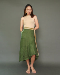 Buong Araw Linen Wrap Skirt with Hand Embroidery and Deep Pockets